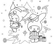 Coloriage My Melody et Kuromi pour No&euml;l