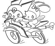 Coloriage My Melody et Kuromi sur la moto