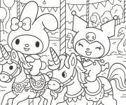 Coloriage My Melody et Kuromi sur un carrousel
