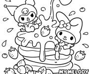Coloriage My Melody et Kuromi sur un g&acirc;teau