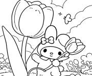 Coloriage My Melody et la grosse tulipe