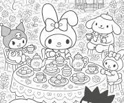 Coloriage My Melody et le go&ucirc;ter avec ses amis