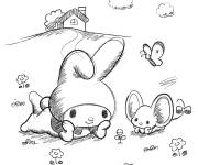 Coloriage My Melody et le souris adorable en plein air