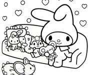 Coloriage My Melody et les animaux sur le canap&eacute;