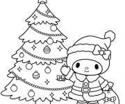 Coloriage My Melody et sapin de no&euml;l