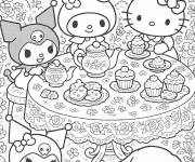 Coloriage My Melody et ses amis &agrave; table pour boire du th&eacute;