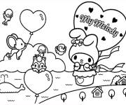 Coloriage My Melody et ses amis en montgolfi&egrave;re