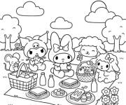 Coloriage My Melody et ses meilleurs amis en pique-nique