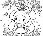 Coloriage My Melody fille dans le jardin