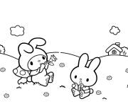 Coloriage My Melody lapin jouant en dehors