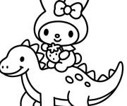 Coloriage My Melody sur le dinosaure