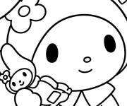 Coloriage My Melody tenant une poup&eacute;e mignonne