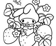Coloriage Petite My Melody sur plante de fraise