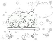 Coloriage Piano-chan et My Melody dans le bain
