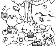 Coloriage Piquenique de My Melody et les personnages de Sanrio