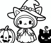 Coloriage Sorci&egrave;re My Melody et citrouilles de Halloween