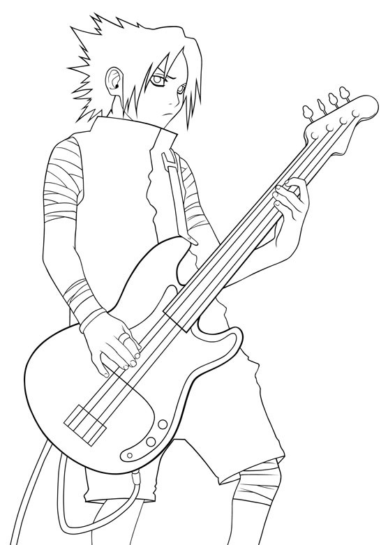 Coloriage Naruto Sasuke joue de la guitare dessin gratuit Ã  imprimer