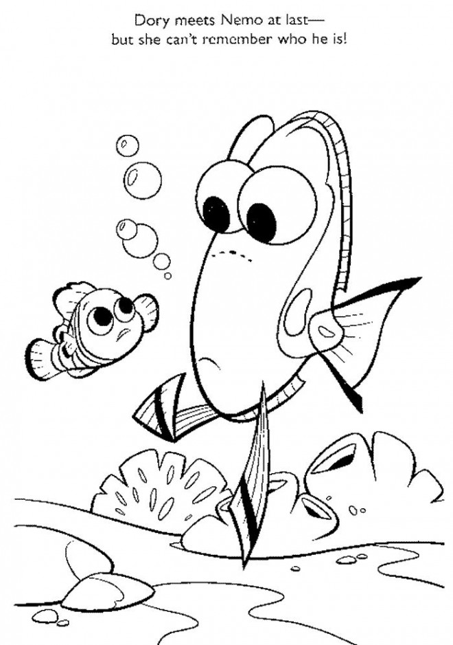 Coloriage et dessins gratuits Dory n'arrive pas à reconnaitre Nemo à imprimer