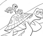 Coloriage Nemo sur le dos d'une tortue