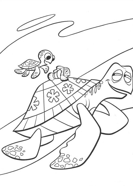 Coloriage et dessins gratuits Nemo sur le dos d'une tortue à imprimer
