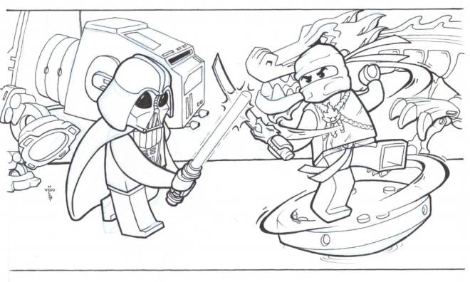 Coloriage et dessins gratuits Star Wars Dark Vador contre Ninja à imprimer