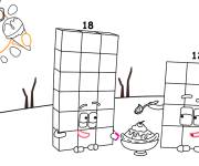 Coloriage Numberblocks 12 et 18 aiment les cr&egrave;mes glac&eacute;s