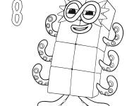 Coloriage Numberblocks 8 se sent joyeux