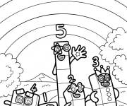 Coloriage Numberblocks de 1 &agrave; 5 dans un arc en ciel