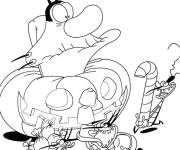 Coloriage Oggy dans une citrouille d'halloween