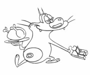 Coloriage Oggy se pr&eacute;pare pour manger