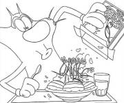 Coloriage Oggy va manger