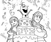 Coloriage Bonhomme de neige re&ccedil;oit un g&acirc;teau d'anniversaire
