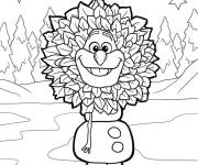 Coloriage Olaf avec des feuilles autour de sa tête