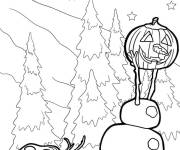 Coloriage Olaf change sa tête avec une citrouille d'Halloween