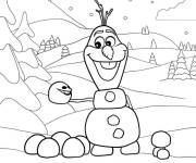 Coloriage Olaf joue avec des boules de neige