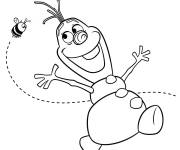 Coloriage Olaf joue avec une abeille
