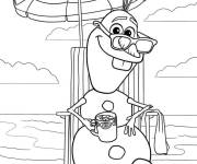 Coloriage Olaf sur la plage pendant les vacances d'été