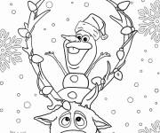Coloriage Olaf sur Sven pendant le Noel