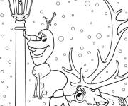 Coloriage Sven aide le bonhomme de neige Olaf