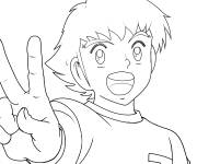 Coloriage Olivier Atton avec le signe de la victoire