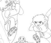 Coloriage Olivier Atton tire au but et Thomas rattrape le ballon