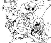 Coloriage L'équipage One Piece sur bateau 