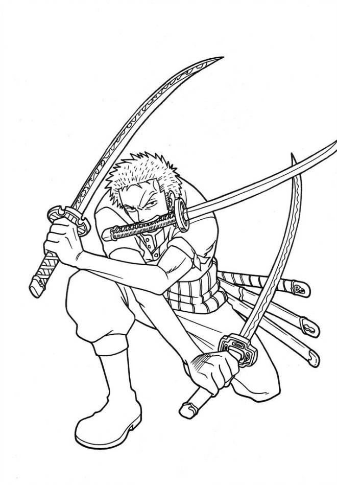 Coloriage et dessins gratuits One Piece Zoro avec ses épées à imprimer