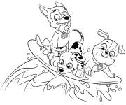 Coloriage De puissants chiots chevauchent les vagues