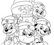 Coloriage Les supers chiots avec un bonhomme de neige