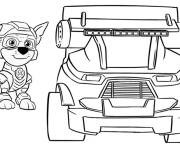 Coloriage Super pups Rocky avec sa voiture de Pat patrouille Super patrouil