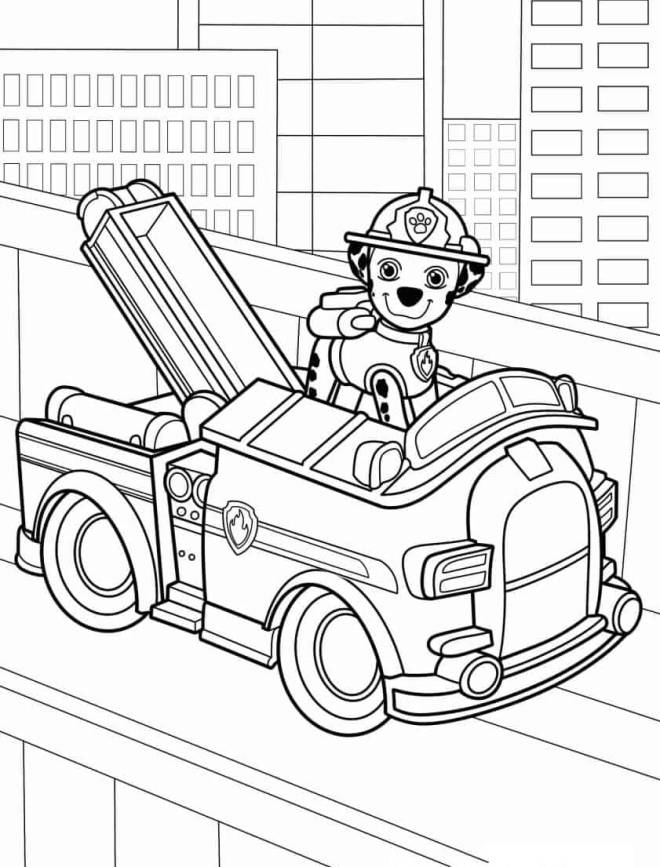 Coloriage et dessins gratuits Chiot Marshall conduit un camion de pompiers à imprimer