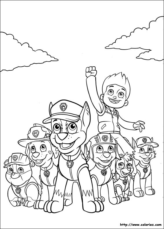 Coloriage La Pat Patrouille au grand complet dessin gratuit à imprimer