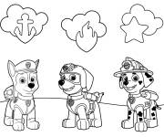 Coloriage Les chiots de Pat Patrouille avec leurs symboles