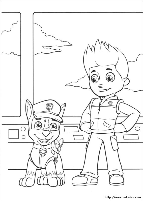 Coloriage Pat Patrouille Ryder et Chase dessin gratuit à imprimer
